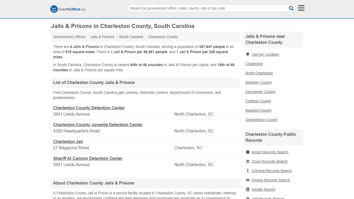 Jails & Prisons in Charleston County, South Carolina - County Office